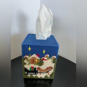 Vintage Retro Christmas Tissue Box Cover Knitted